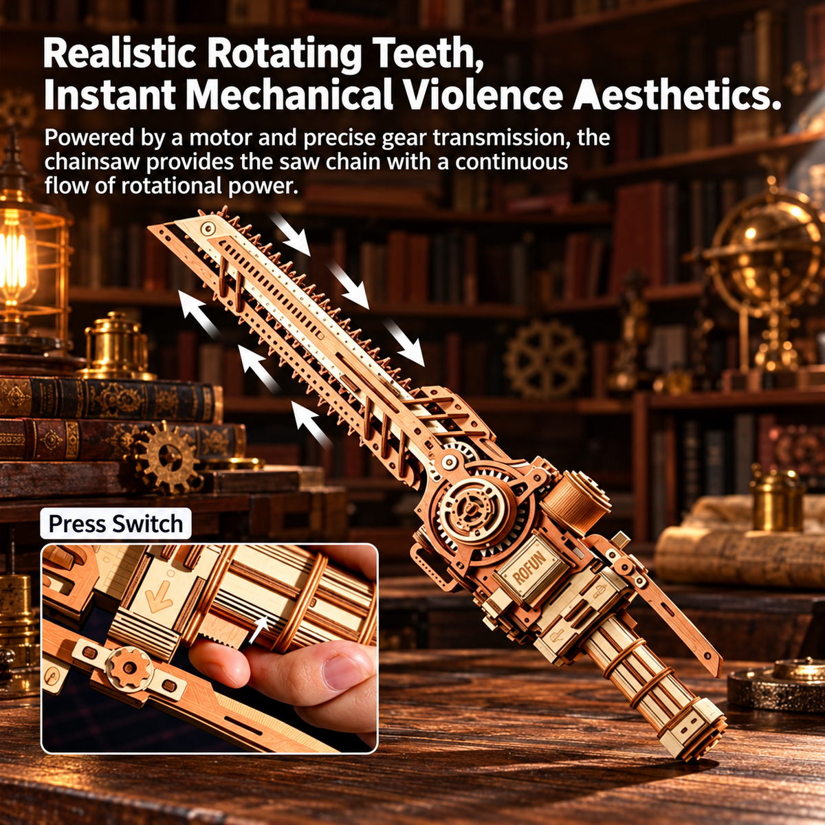 Steampunk Wooden Chainsaw Model