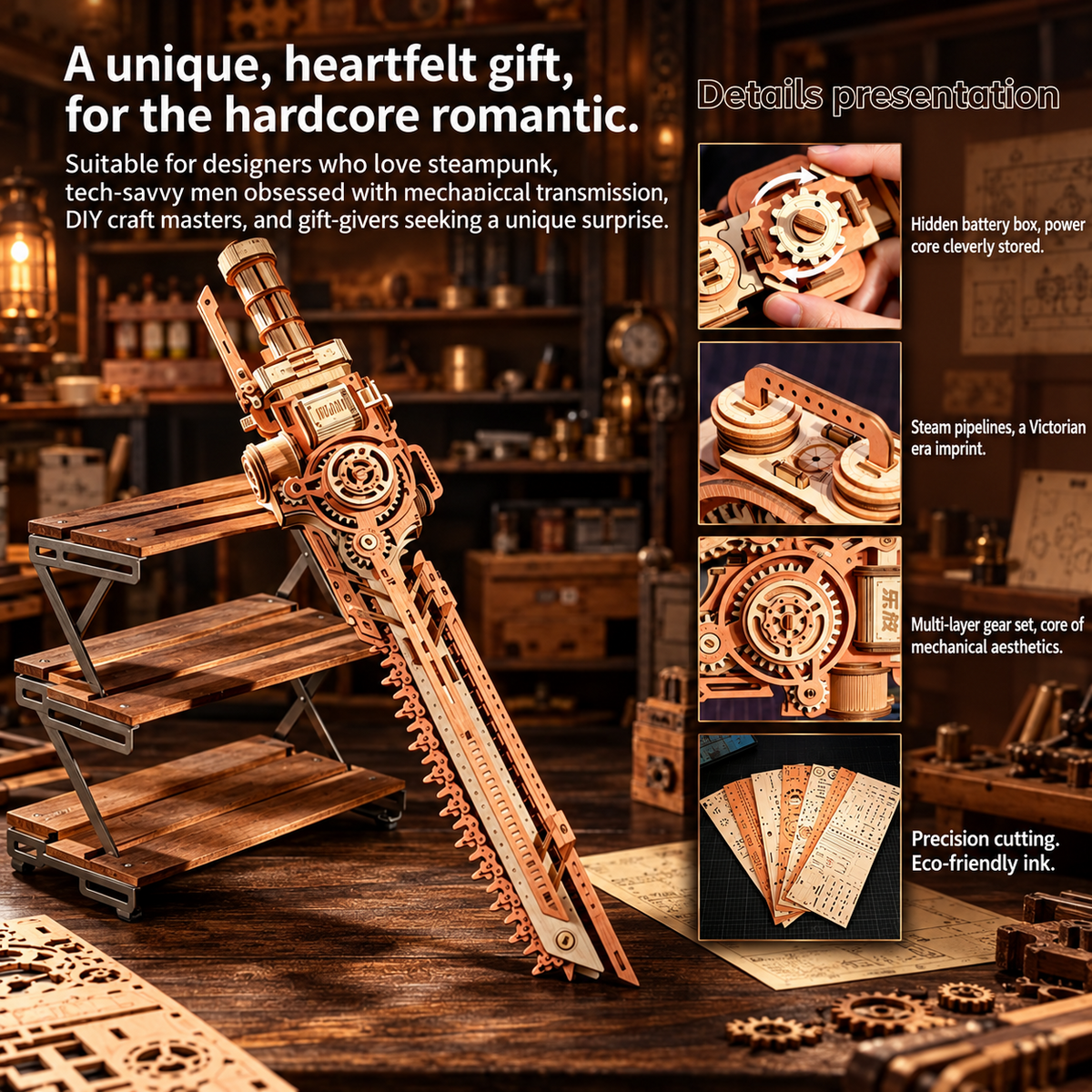 Steampunk Wooden Chainsaw Model