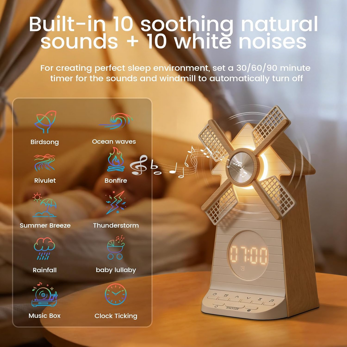 Windmill Sleep Clock 3-in-1